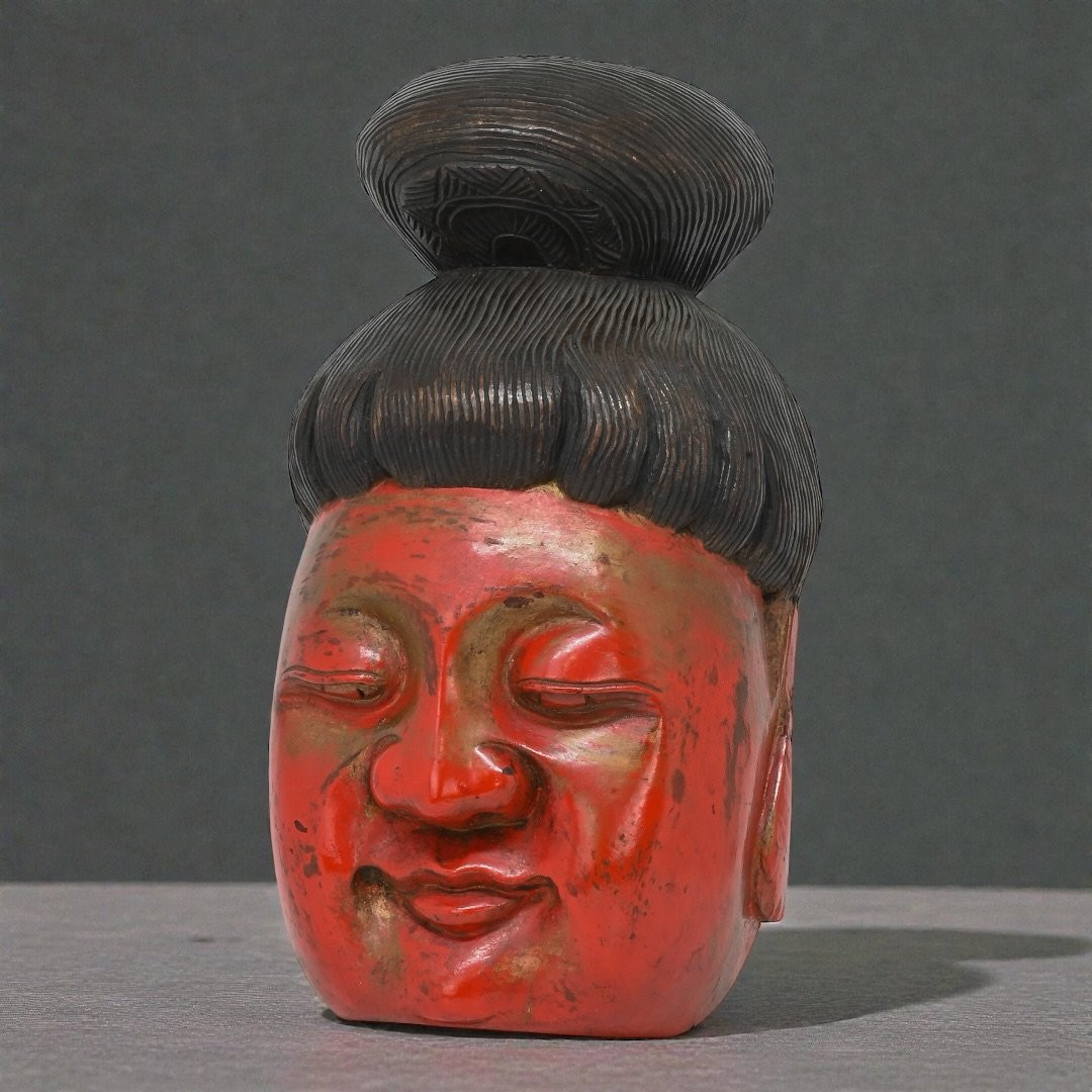 Maschera Orientale in Legno Laccato - Inizio XX Secolo-photo-4